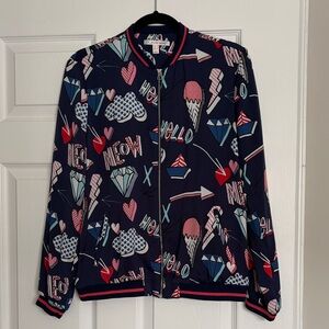 Zara Navy Graphic Print Bomber Jacket
